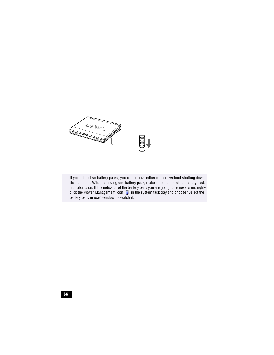 To remove the second battery pack, Removing second battery pack, 3 reinsert the weight saver | Sony PCG-XG500 User Manual | Page 66 / 154