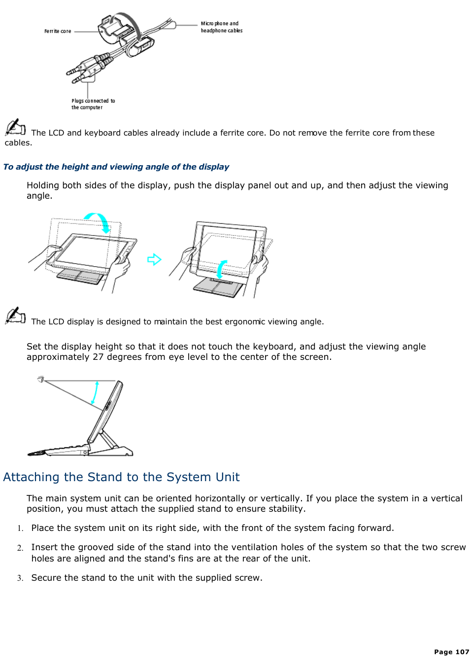 Attaching the stand to the system unit | Sony PCV-L630 User Manual | Page 107 / 1055