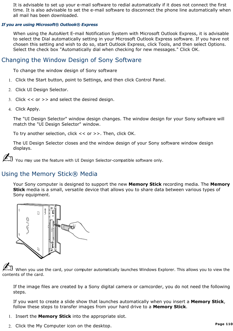 Changing the window design of sony software | Sony PCV-L630 User Manual | Page 110 / 1055