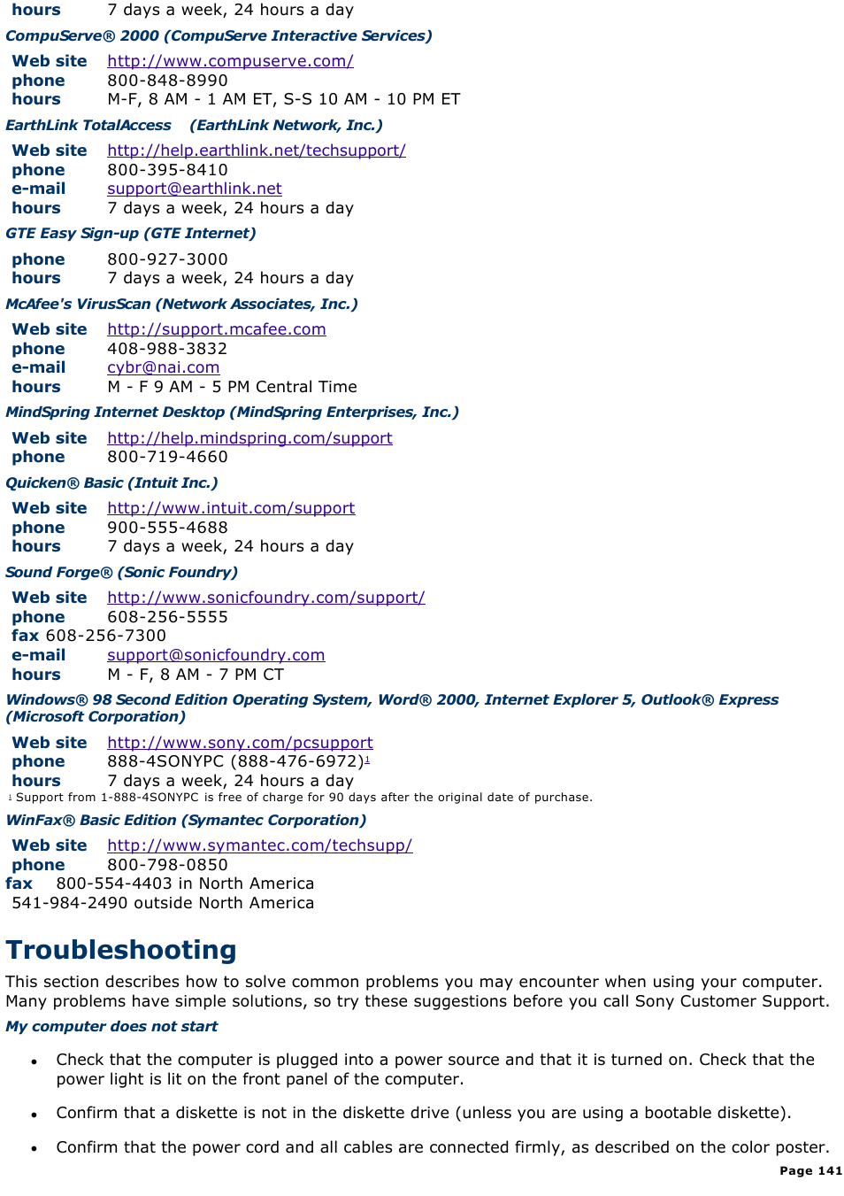 Troubleshooting | Sony PCV-L630 User Manual | Page 141 / 1055