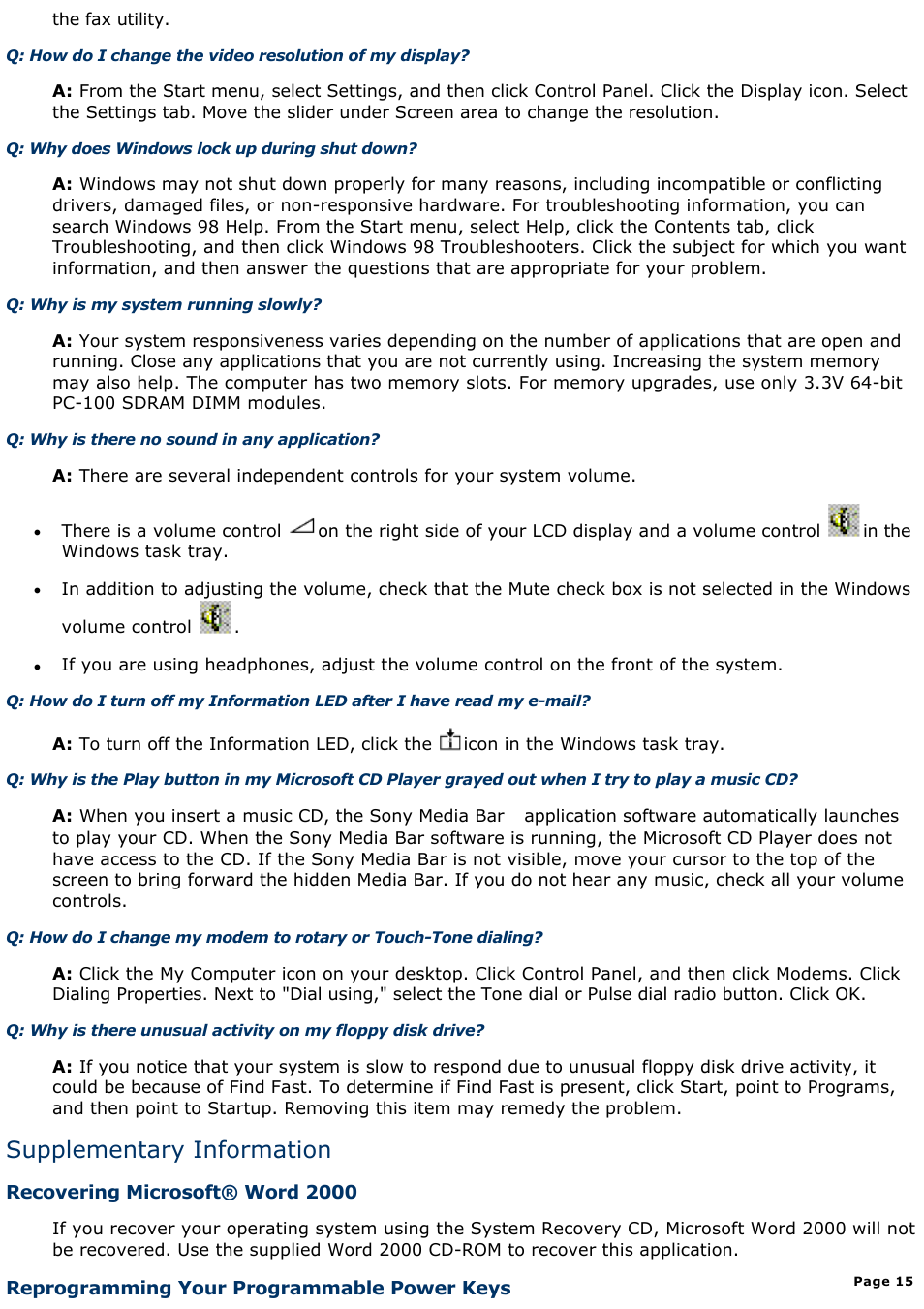 Supplementary information | Sony PCV-L630 User Manual | Page 15 / 1055