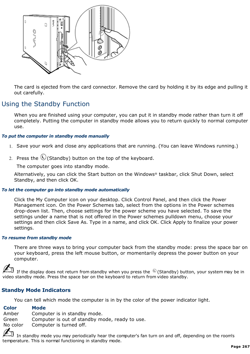 Using the standby function | Sony PCV-L630 User Manual | Page 267 / 1055