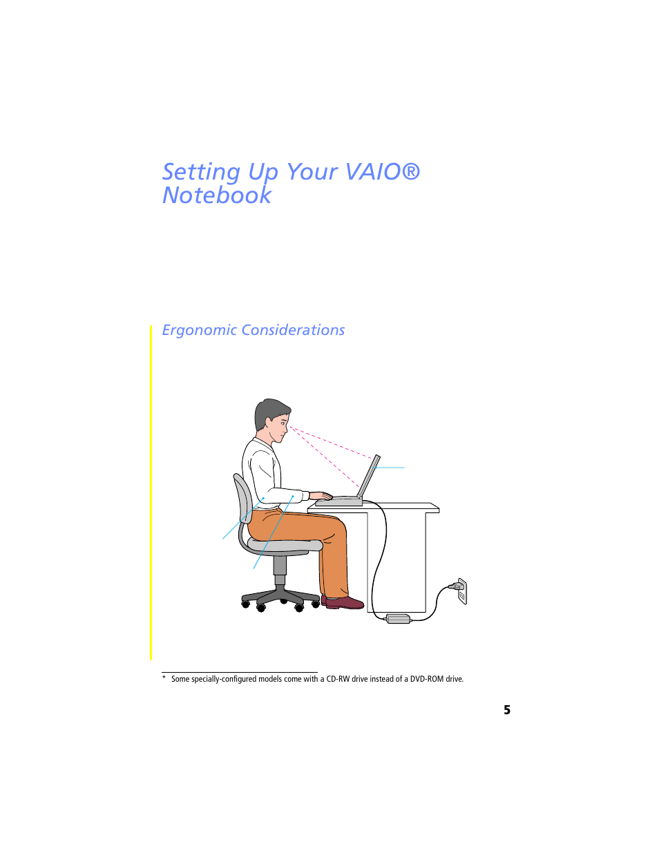 Setting up your vaio® notebook, Ergonomic considerations | Sony PCG-XG29 User Manual | Page 17 / 130