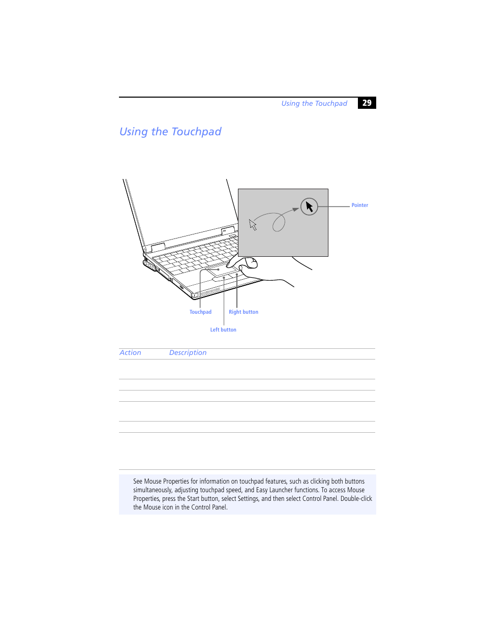 Using the touchpad | Sony PCG-XG29 User Manual | Page 41 / 130