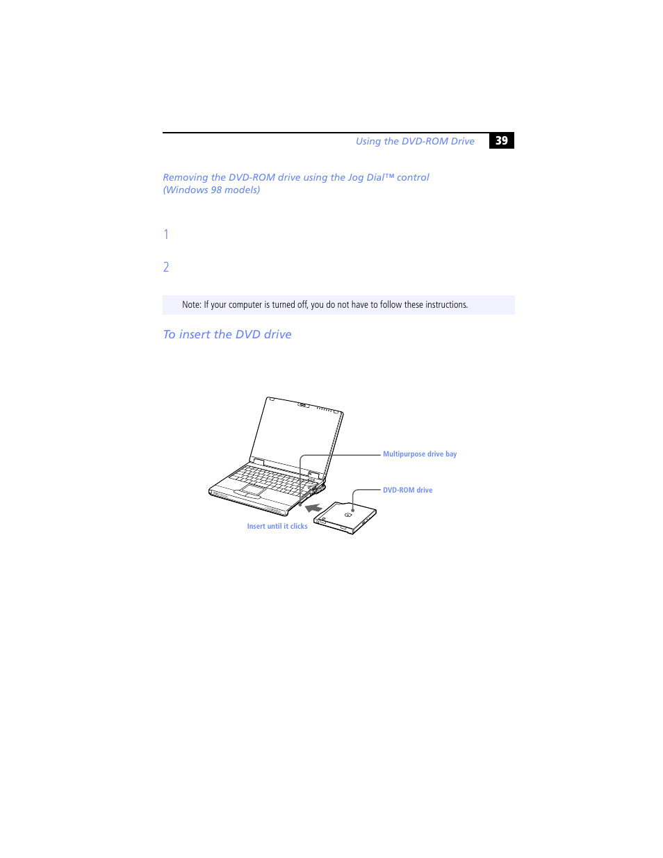 To insert the dvd drive | Sony PCG-XG29 User Manual | Page 51 / 130