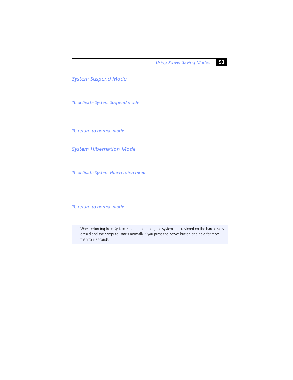 System suspend mode, System hibernation mode, System suspend mode system hibernation mode | Sony PCG-XG29 User Manual | Page 65 / 130