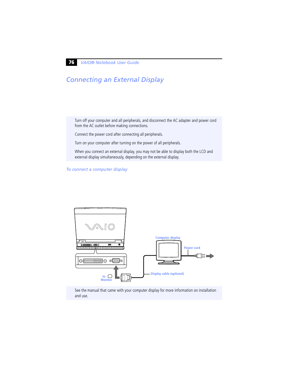 Connecting an external display | Sony PCG-XG29 User Manual | Page 88 / 130