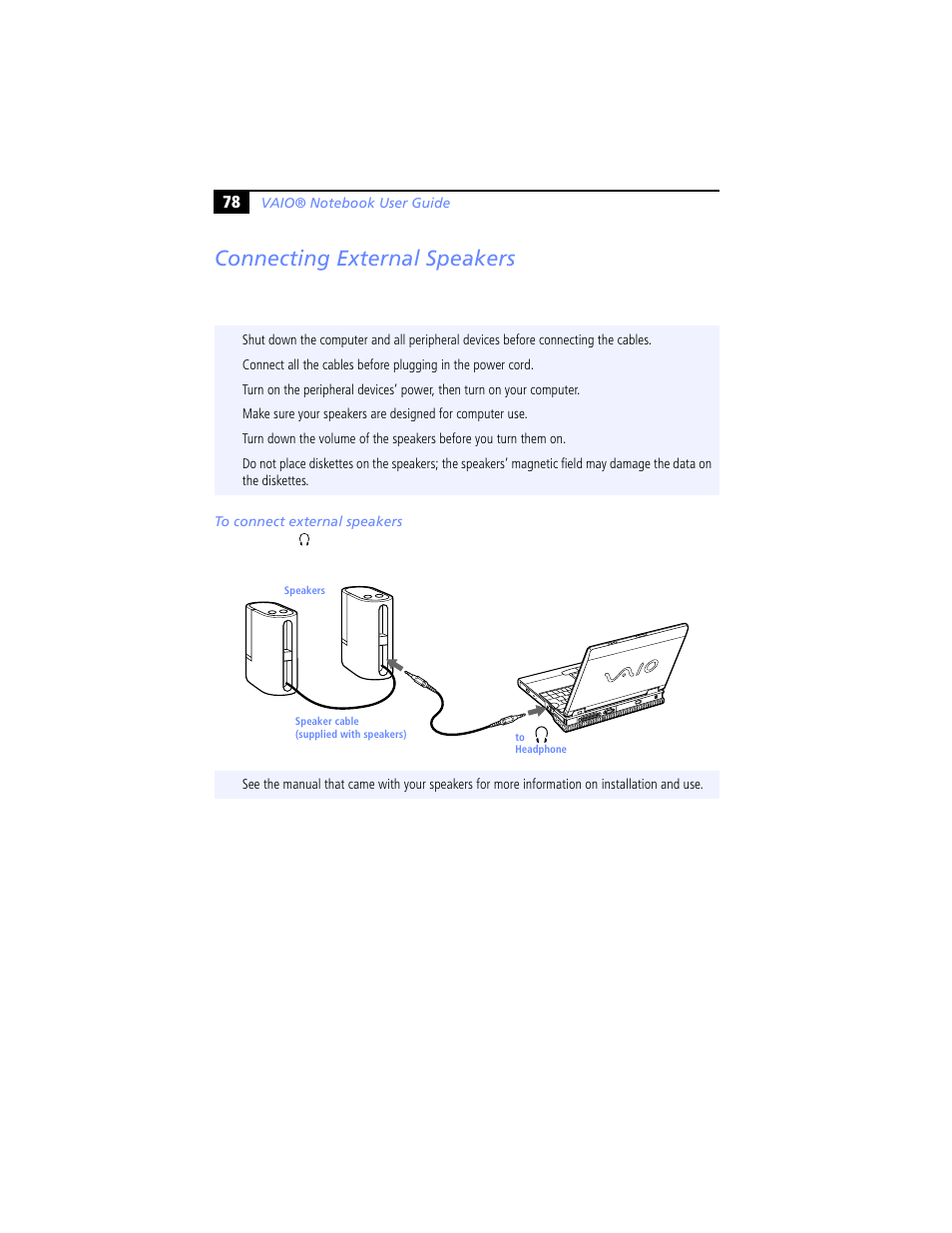 Connecting external speakers | Sony PCG-XG29 User Manual | Page 90 / 130