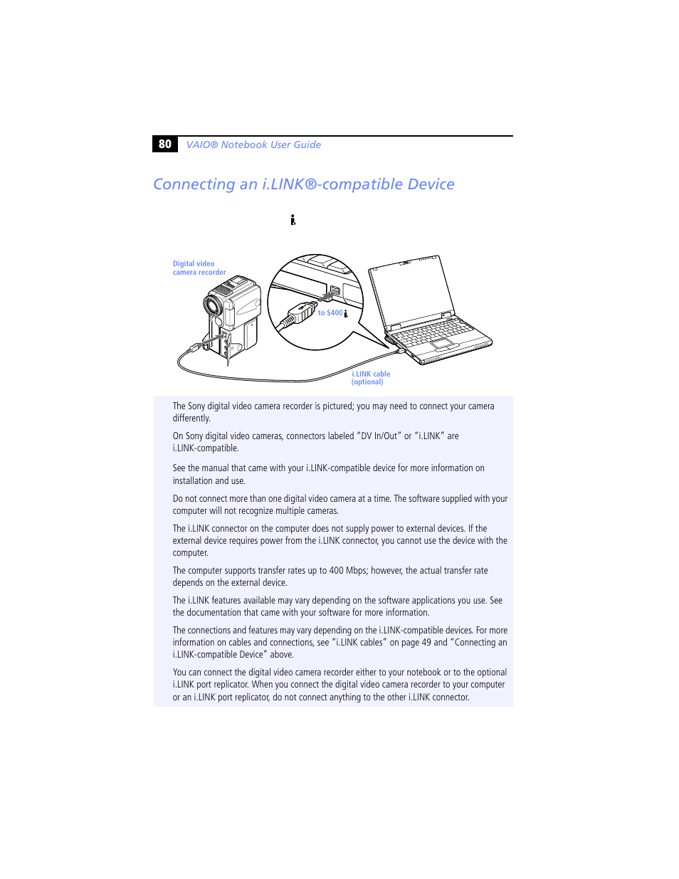 Connecting an i.link®-compatible device | Sony PCG-XG29 User Manual | Page 92 / 130