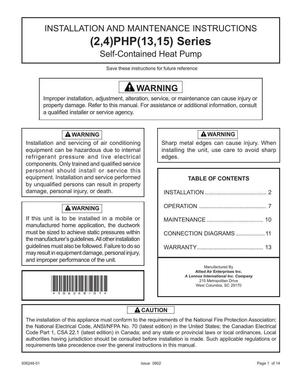 Allied Air Enterprises (2 User Manual | 14 pages
