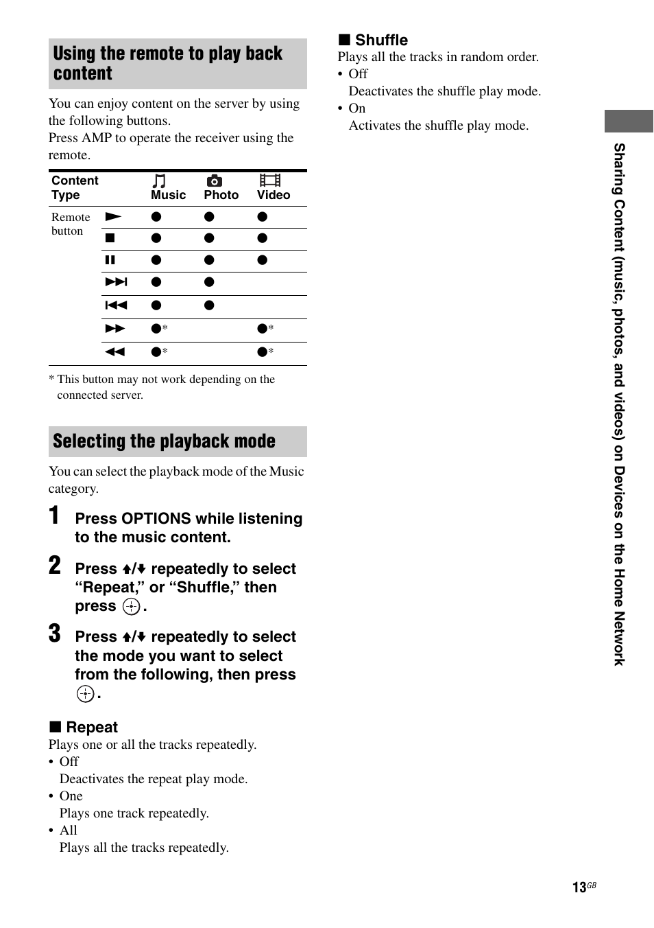 Using the remote to play back content, Selecting the playback mode | Sony STR-DA6400ES User Manual | Page 13 / 46