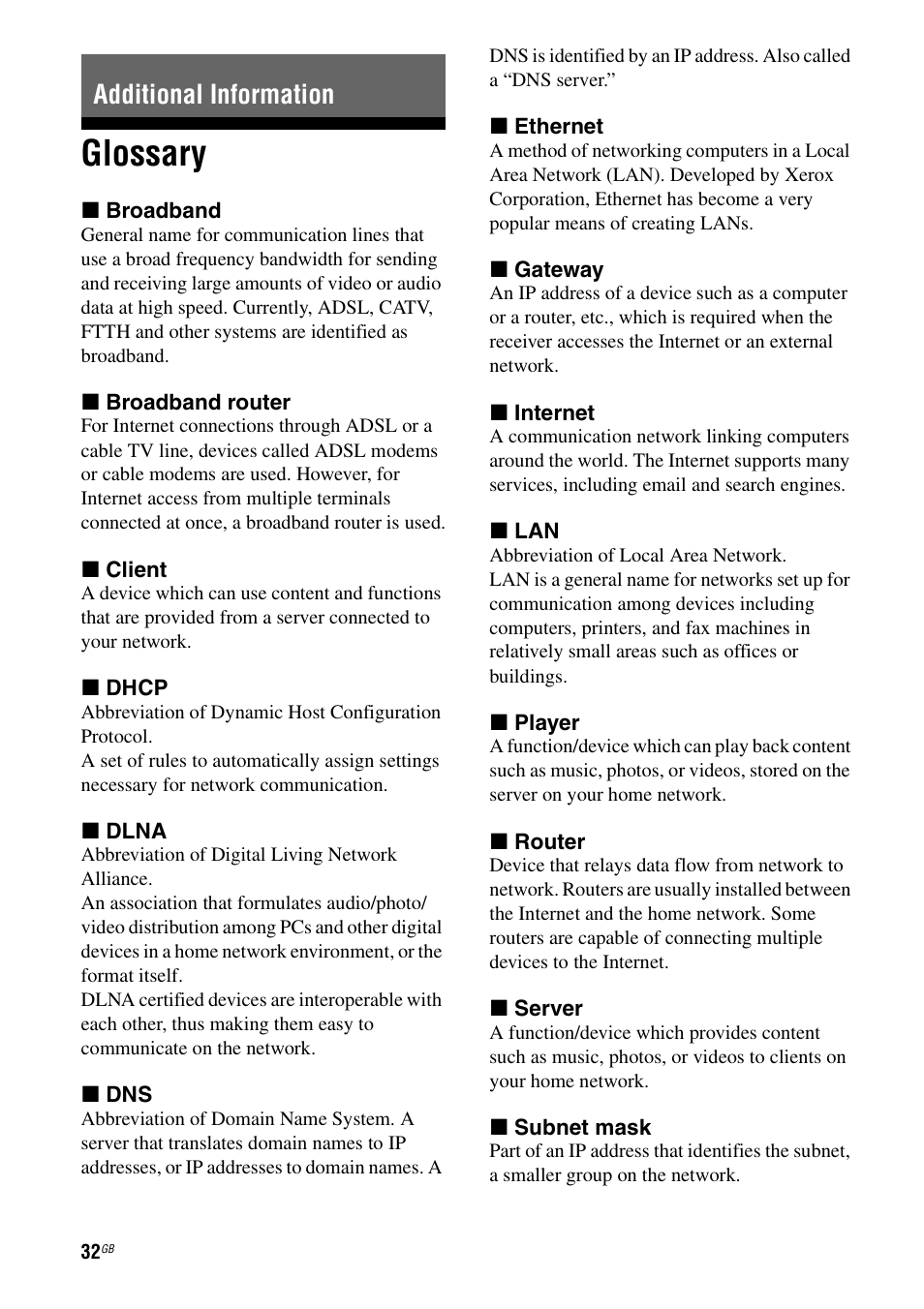 Additional information, Glossary | Sony STR-DA6400ES User Manual | Page 32 / 46