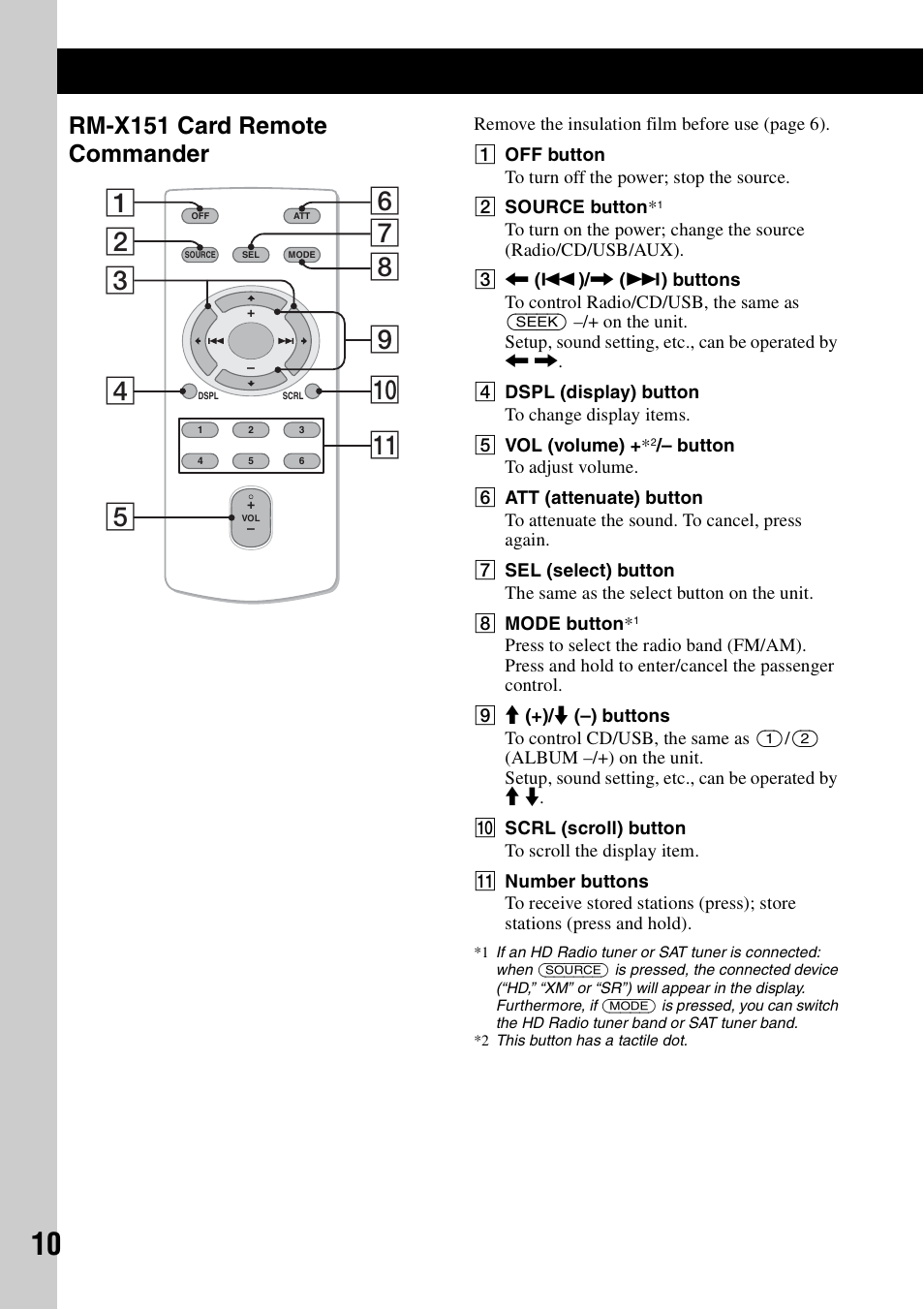 Rm-x151 card remote commander | Sony CXS-GT5516F User Manual | Page 10 / 56