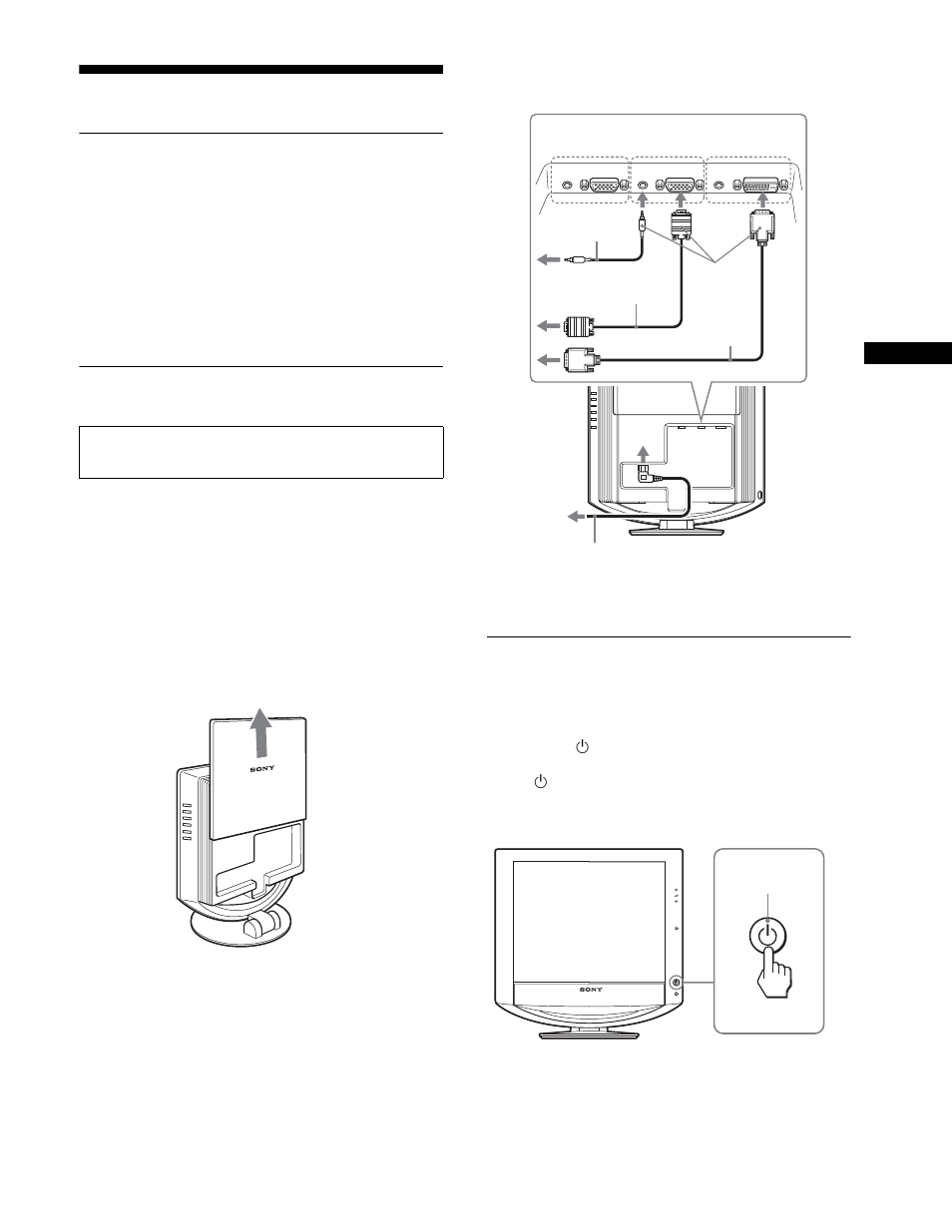 Setup, Unpacking, Connecting your monitor | Turning on the monitor and computer | Sony SDM-HX73 User Manual | Page 3 / 20