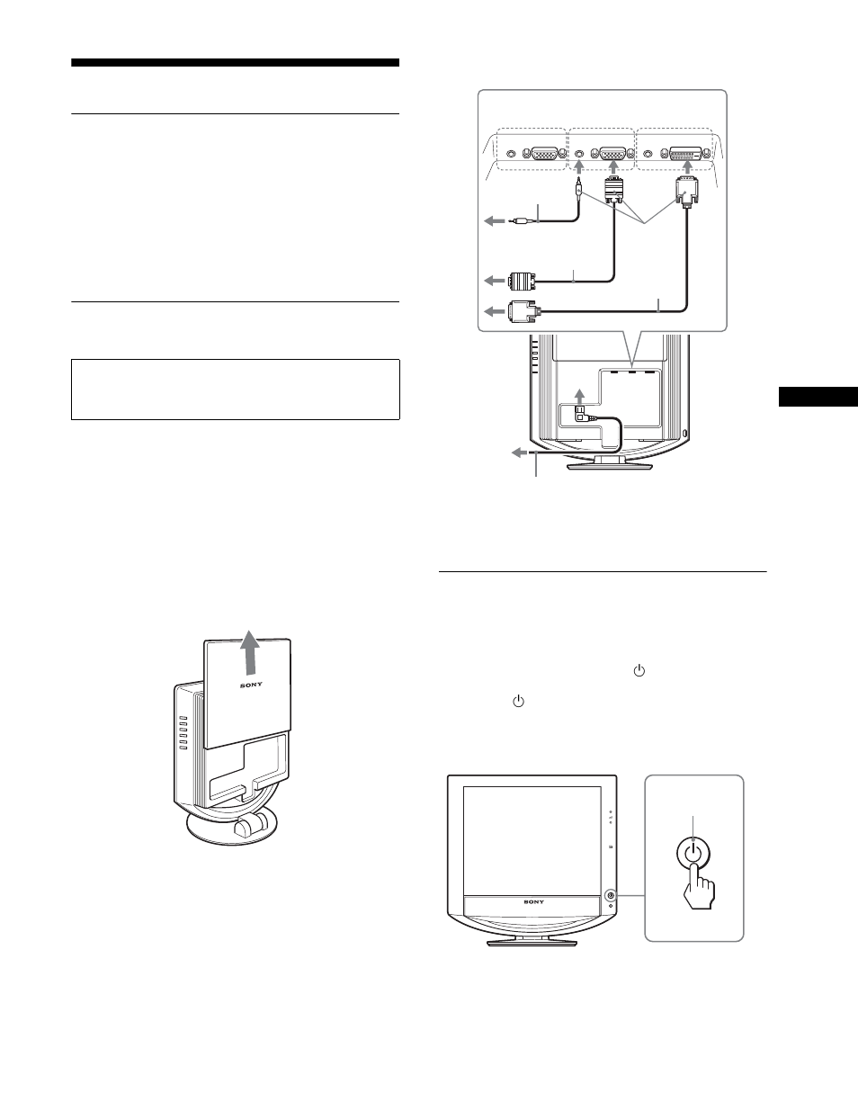 Installation, Déballage, Branchement du moniteur | Mise sous tension du moniteur et de l’ordinateur | Sony SDM-HX73 User Manual | Page 7 / 20