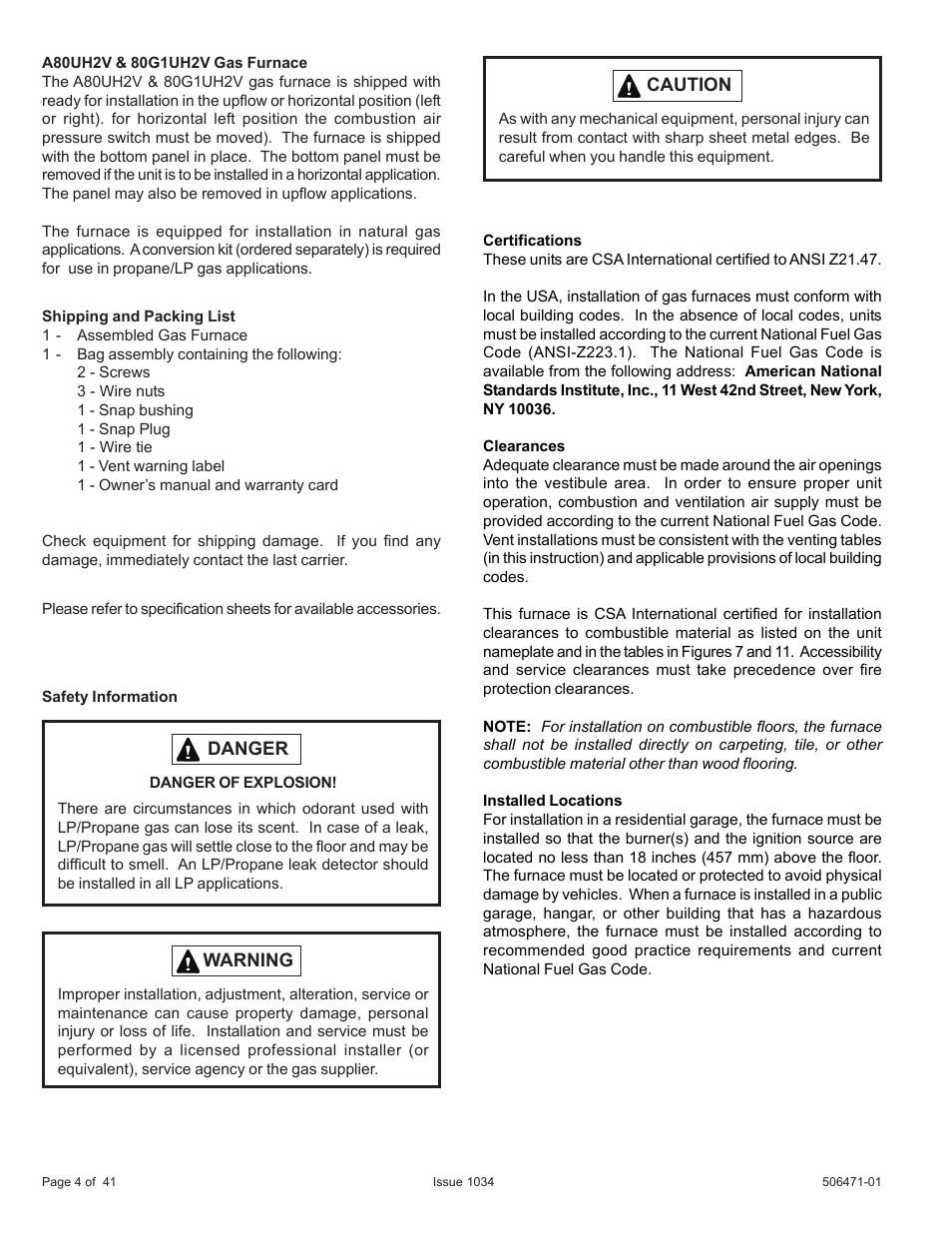 Allied Air Enterprises A80UH2V User Manual | Page 4 / 41