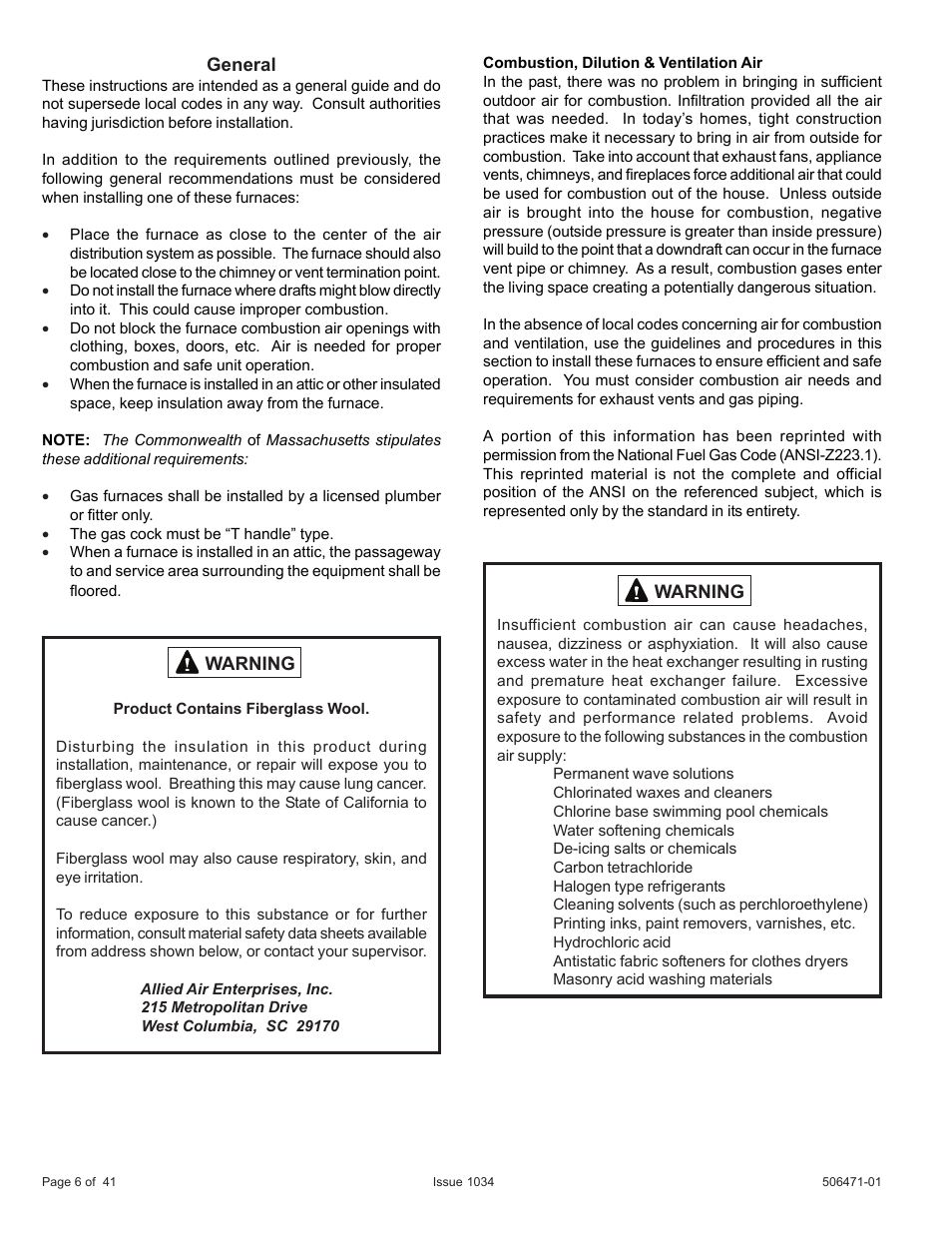 Allied Air Enterprises A80UH2V User Manual | Page 6 / 41
