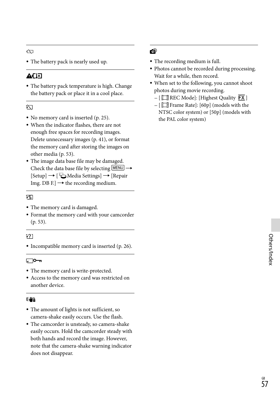 57), and | Sony HDR-PJ790V User Manual | Page 57 / 76