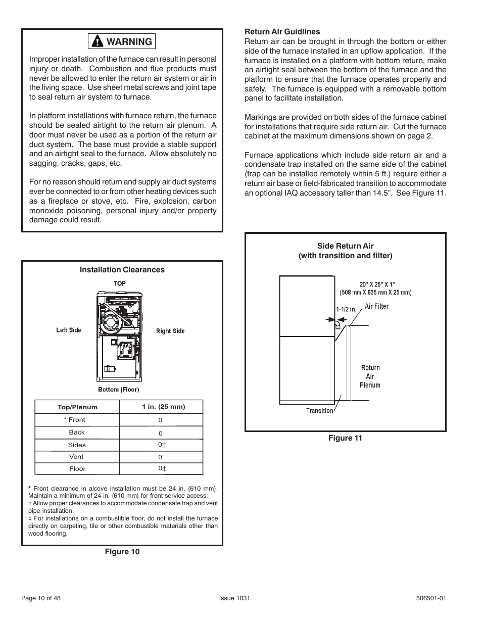 Warning | Allied Air Enterprises 92G1UH User Manual | Page 10 / 48