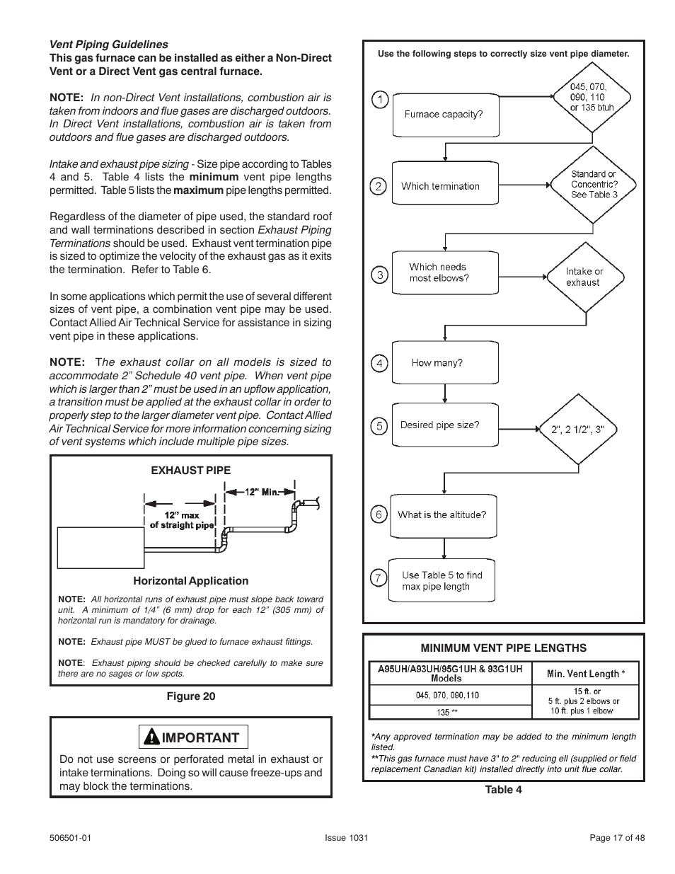 Important | Allied Air Enterprises 92G1UH User Manual | Page 17 / 48