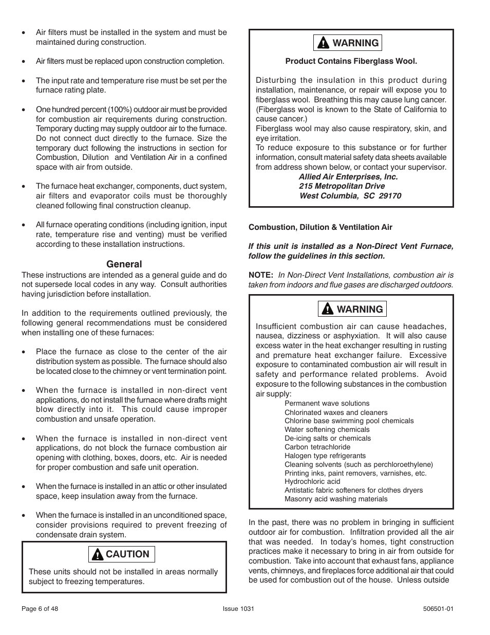 Allied Air Enterprises 92G1UH User Manual | Page 6 / 48