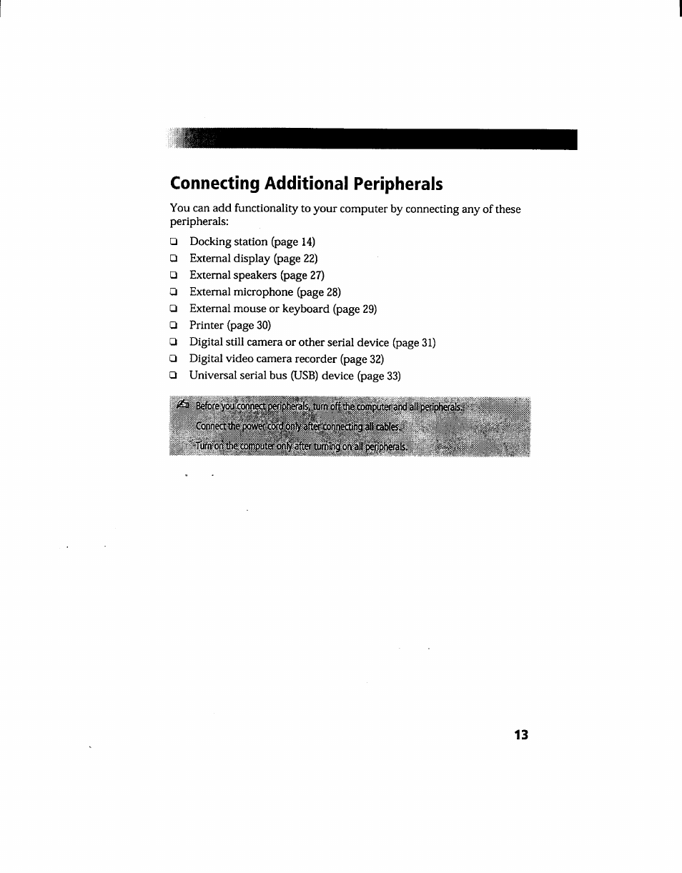 Connecting additional peripherals | Sony PCG-705 User Manual | Page 21 / 160