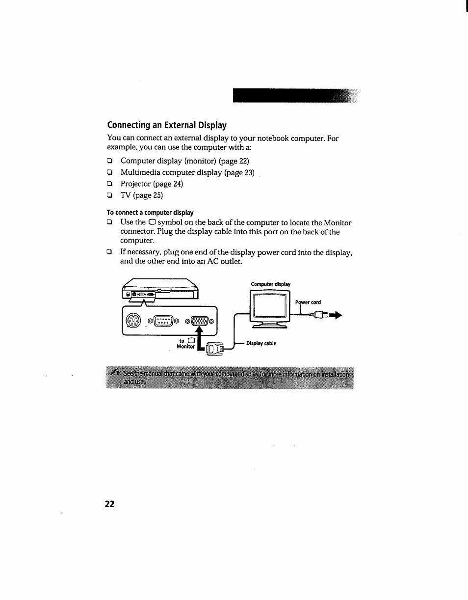Connecting an external display | Sony PCG-705 User Manual | Page 30 / 160