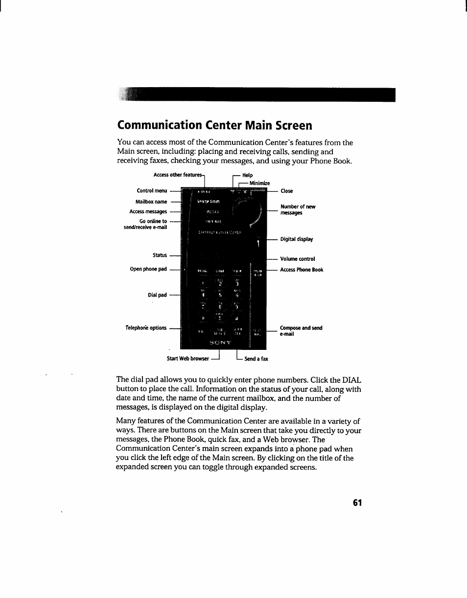 Communication center main screen | Sony PCG-705 User Manual | Page 69 / 160