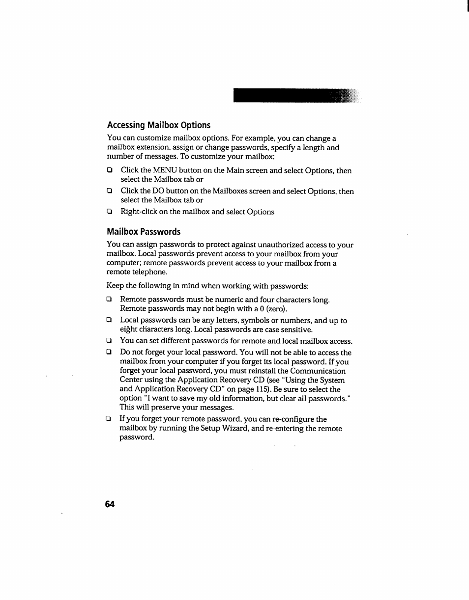 Mailbox passwords | Sony PCG-705 User Manual | Page 72 / 160