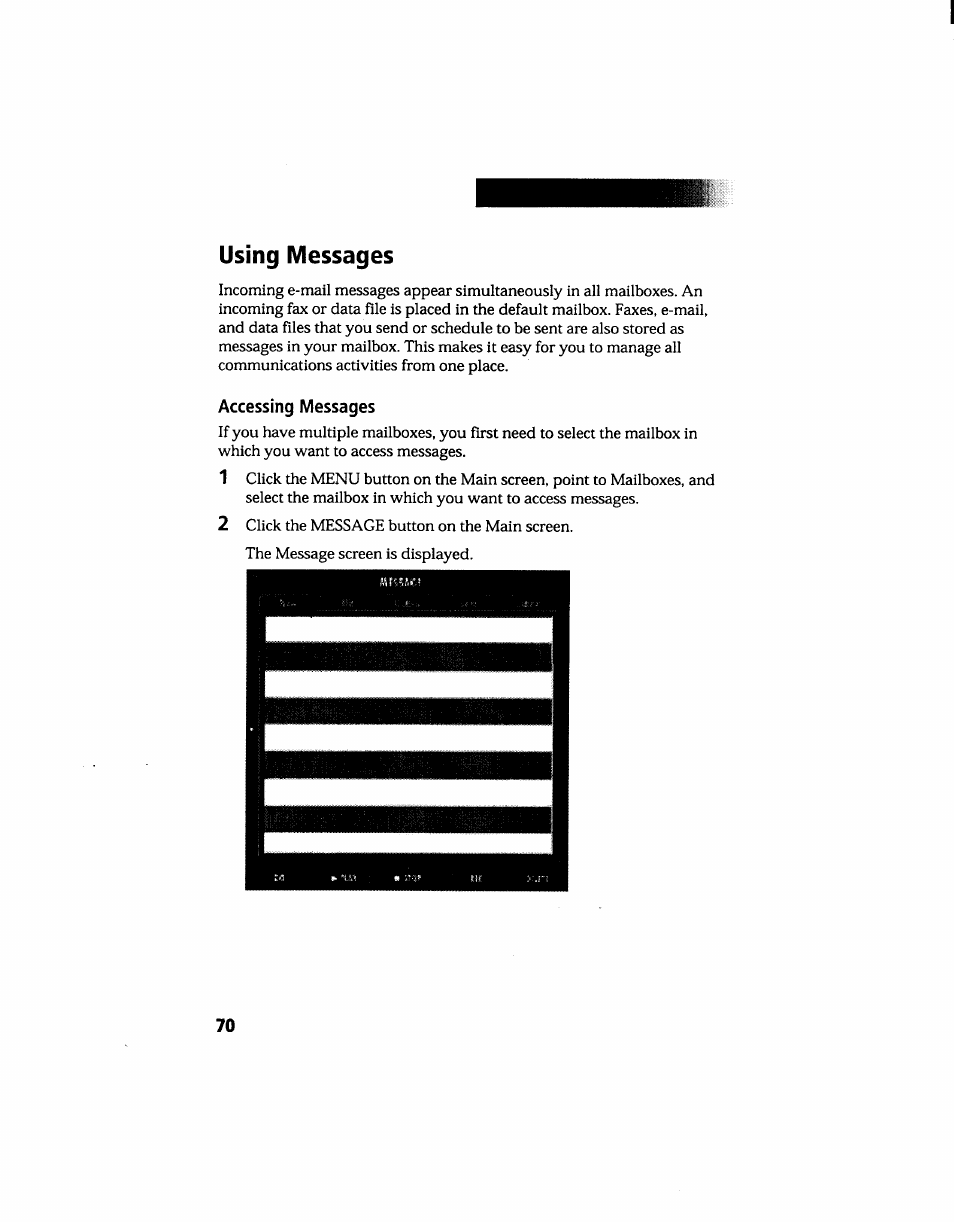 Using messages, Accessing messages | Sony PCG-705 User Manual | Page 78 / 160