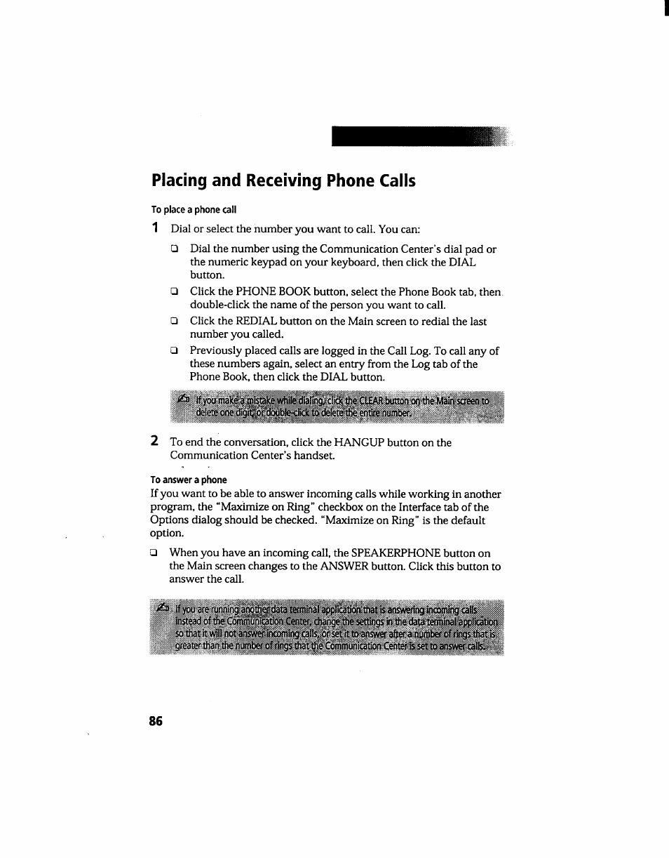 Placing and receiving phone calls | Sony PCG-705 User Manual | Page 94 / 160