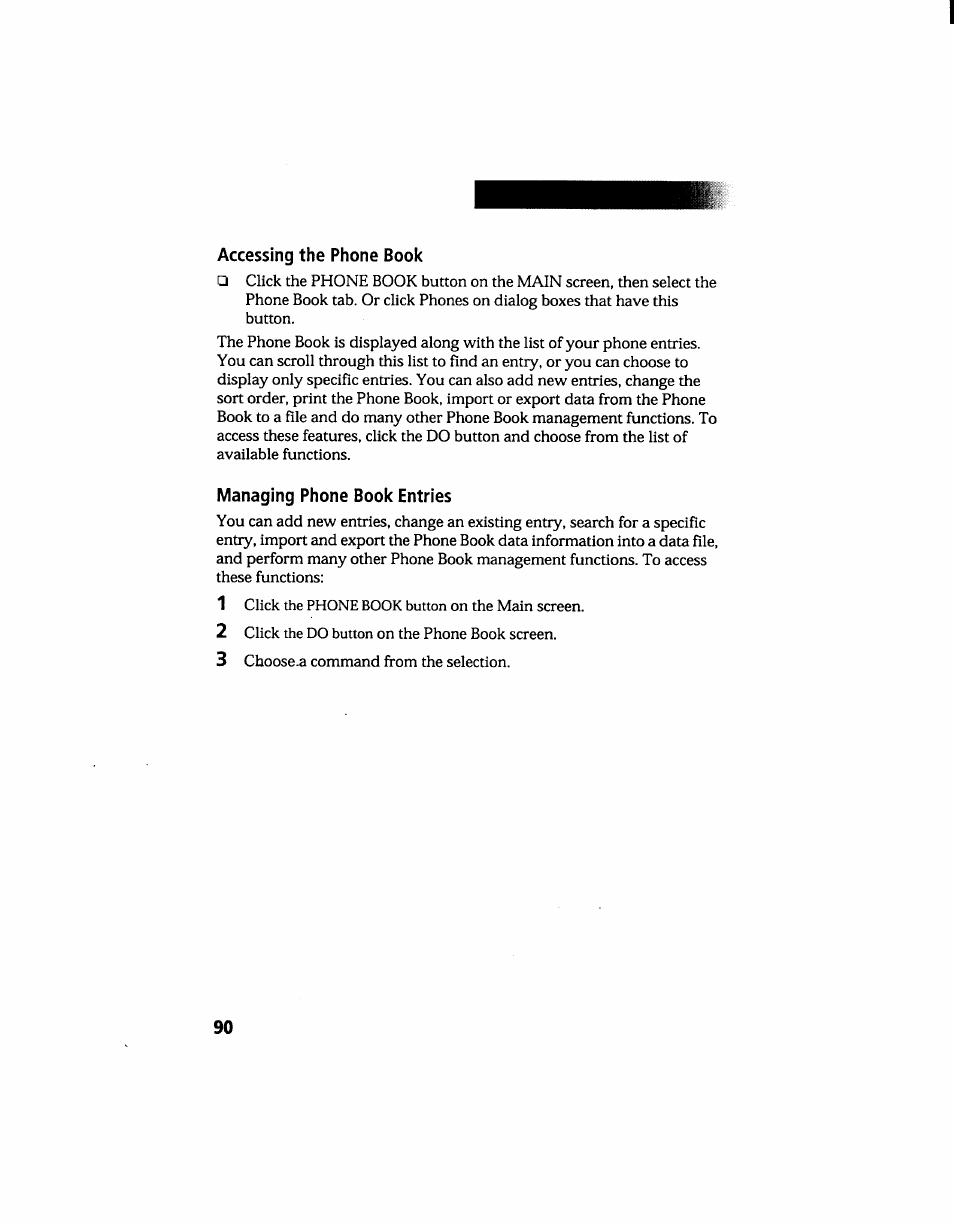 Managing phone book entries | Sony PCG-705 User Manual | Page 98 / 160