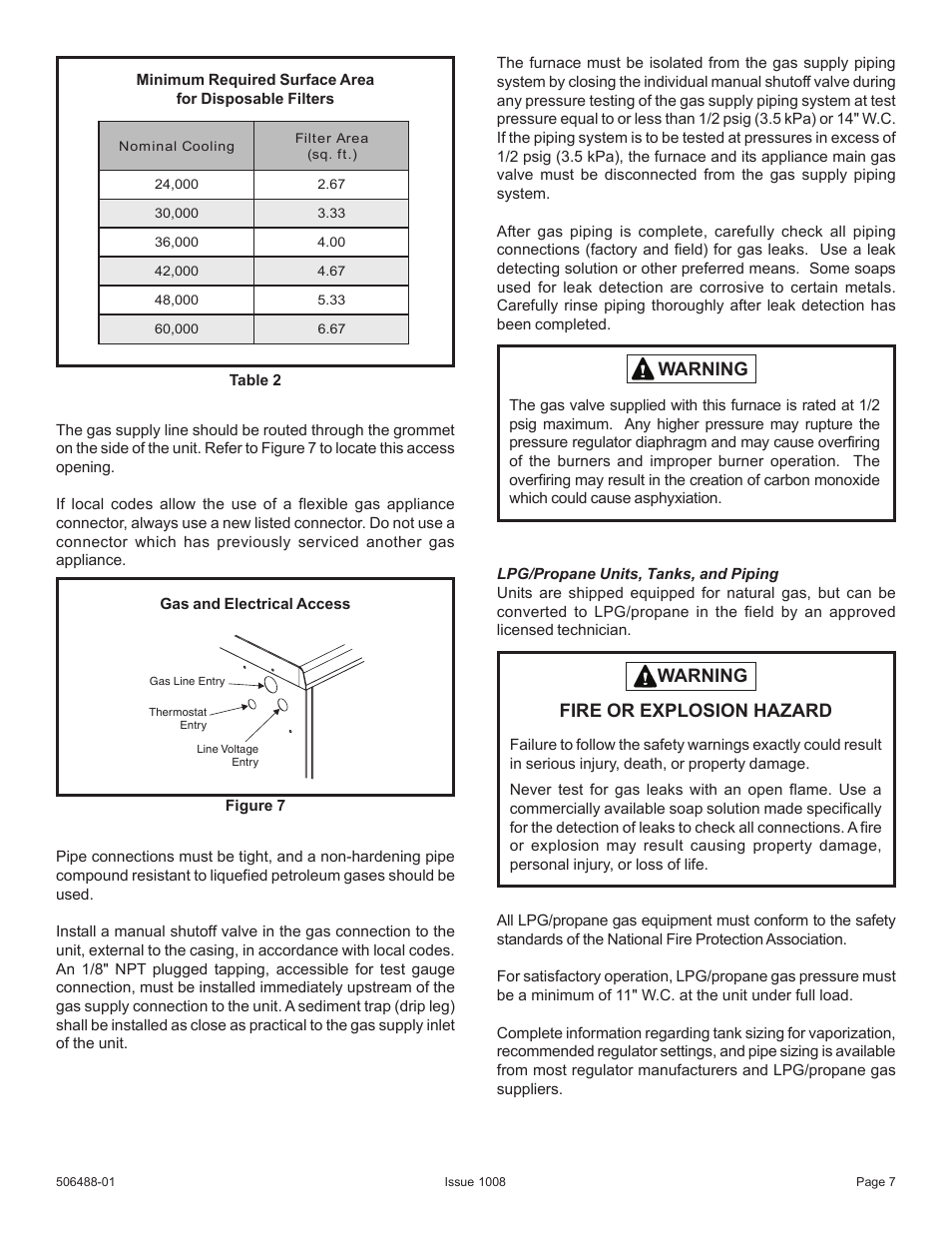 Warning, Warning fire or explosion hazard | Allied Air Enterprises 4PGE User Manual | Page 7 / 16