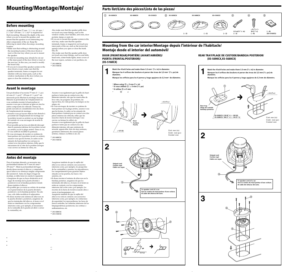 13 c, Mounting/montage/montaje/ 安裝, Avant le montage | Before mounting, Antes del montaje, 安裝以前 | Sony XS-S680CX User Manual | Page 2 / 2