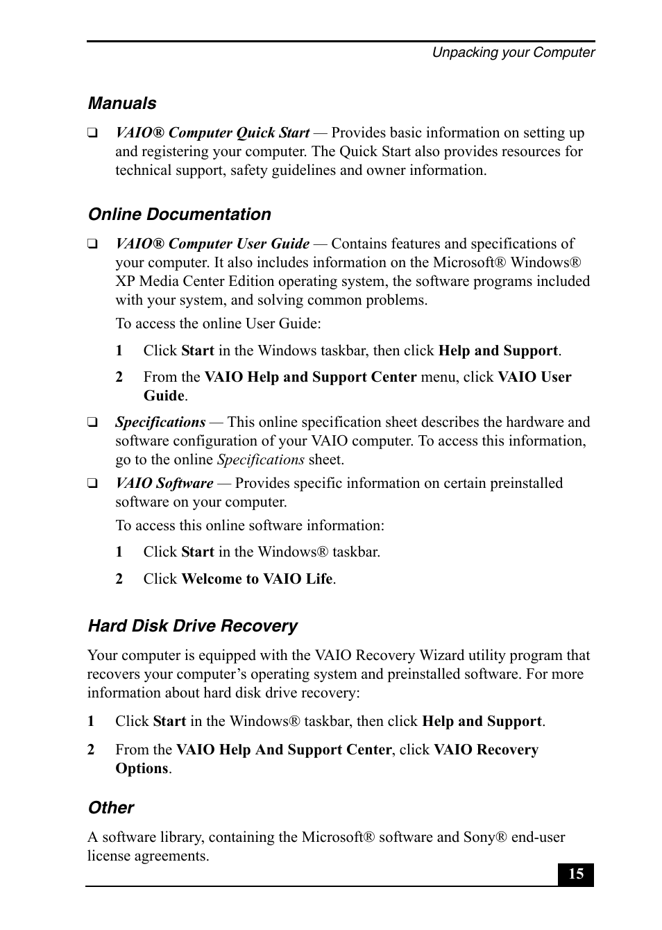 Sony PCV-RZ49 User Manual | Page 15 / 84