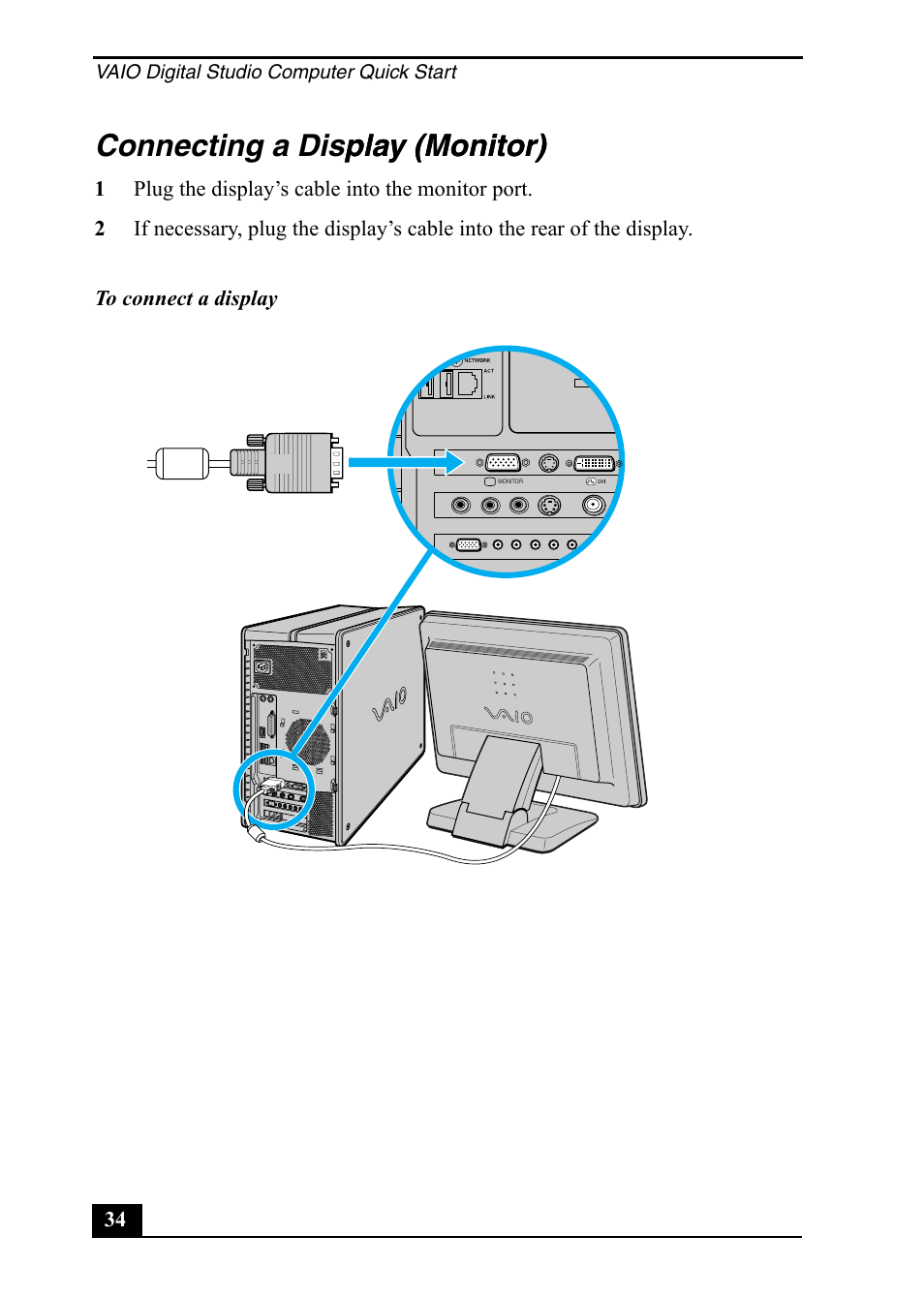 Connecting a display (monitor) play (monitor) | Sony PCV-RZ49 User Manual | Page 34 / 84