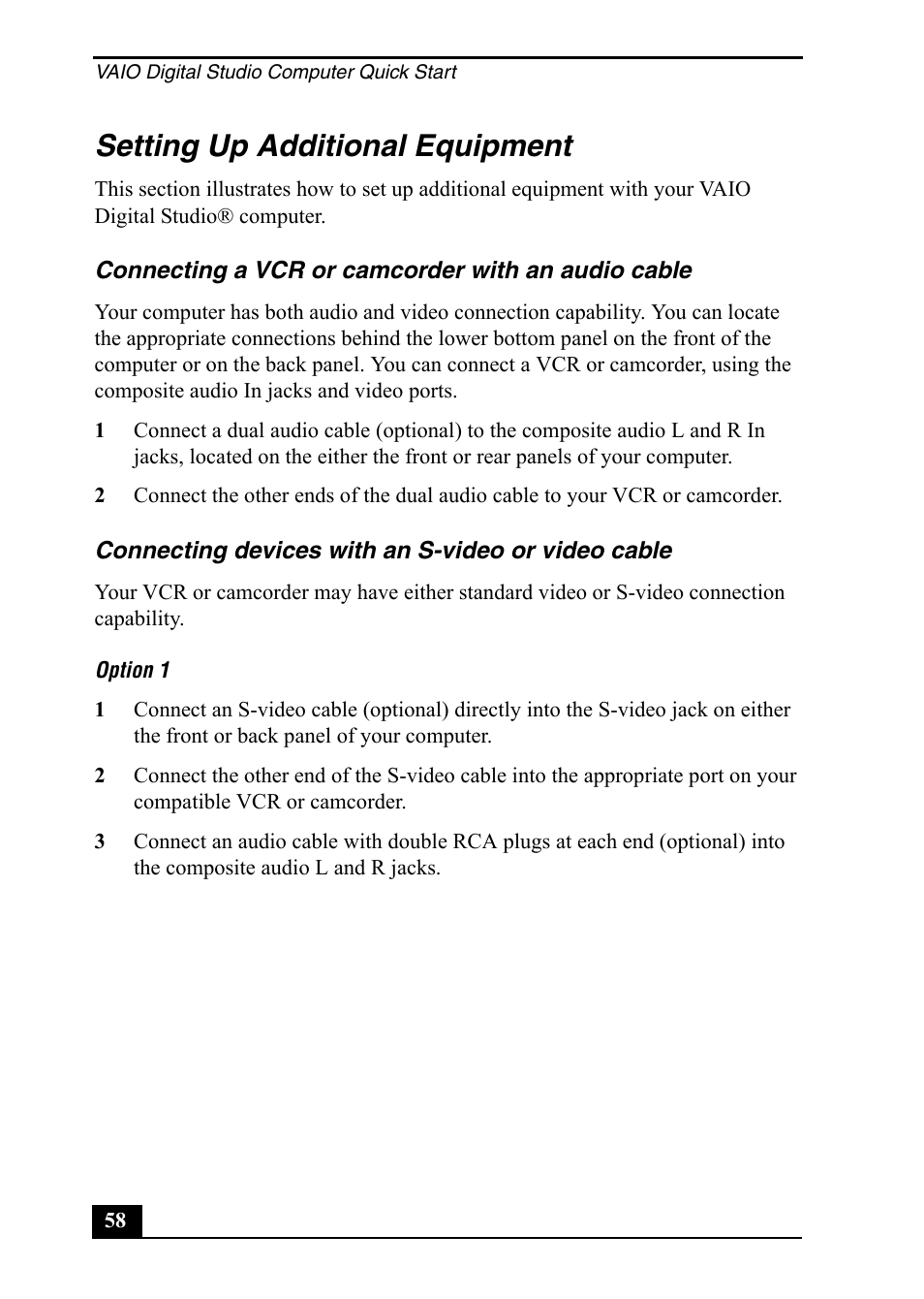 Setting up additional equipment | Sony PCV-RZ49 User Manual | Page 58 / 84