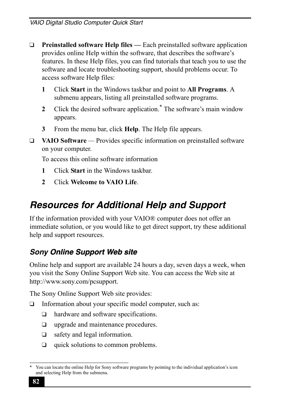 Resources for additional help and support | Sony PCV-RZ49 User Manual | Page 82 / 84