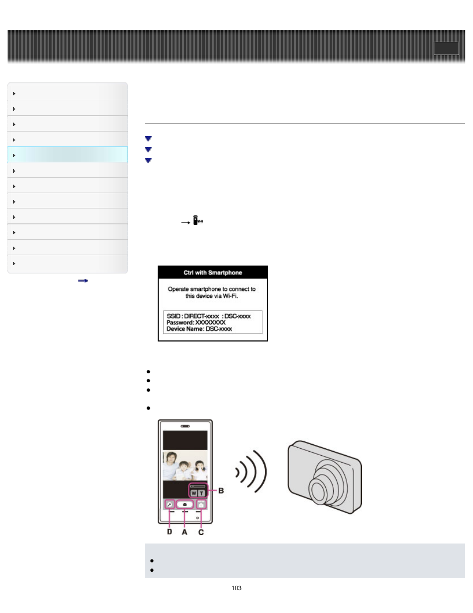 Ctrl with smartphone (dsc-wx80/wx200), Cyber-shot user guide | Sony DSC-WX80 User Manual | Page 103 / 252