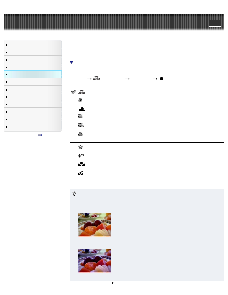 White balance, Cyber-shot user guide | Sony DSC-WX80 User Manual | Page 116 / 252