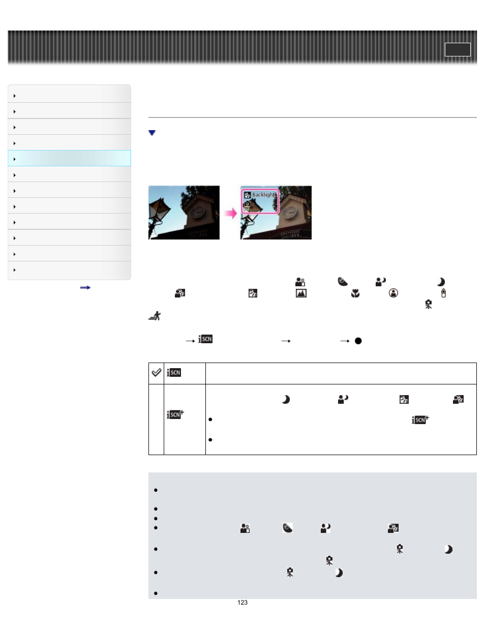 Scene recognition, Cyber-shot user guide | Sony DSC-WX80 User Manual | Page 123 / 252