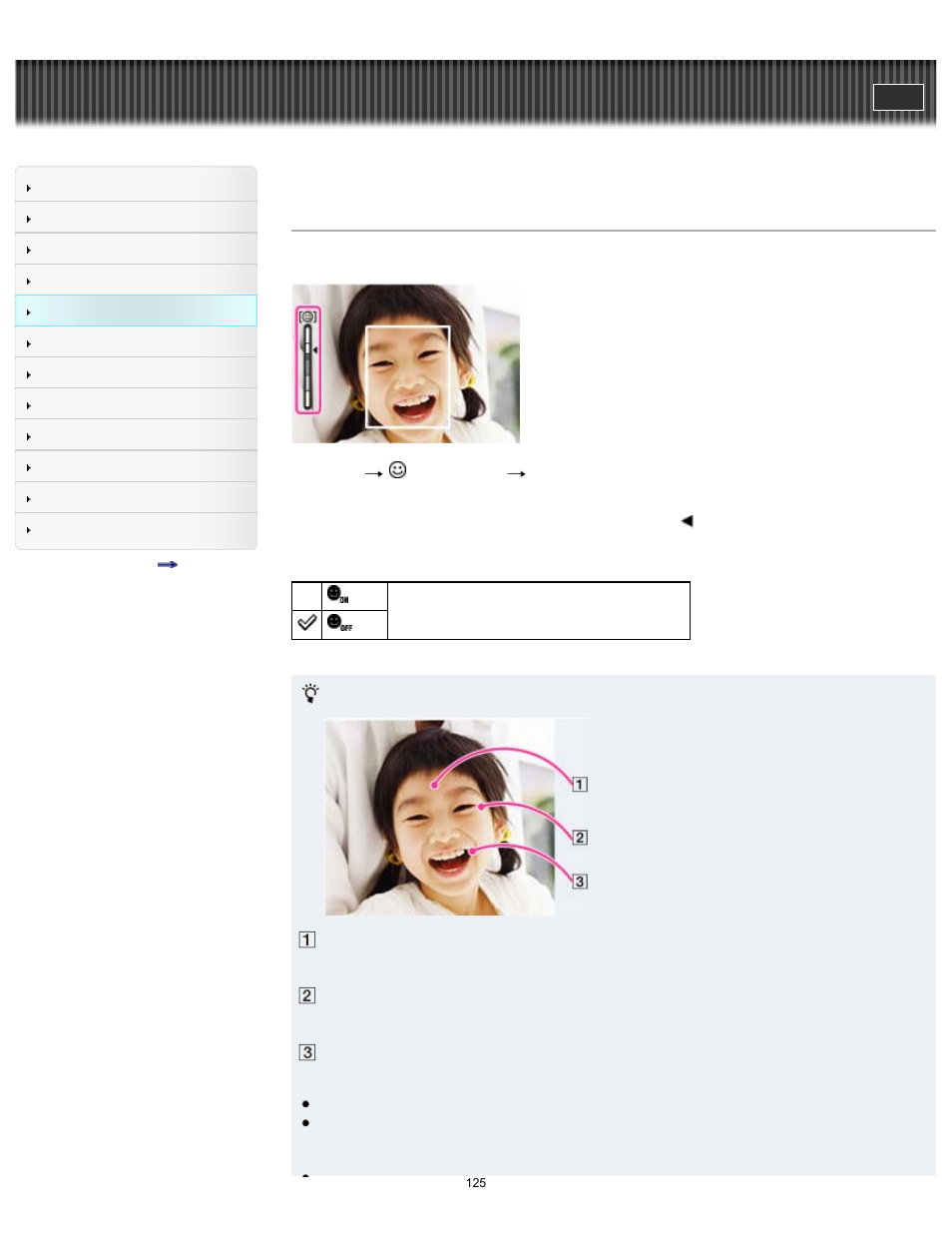 Smile shutter, Cyber-shot user guide | Sony DSC-WX80 User Manual | Page 125 / 252