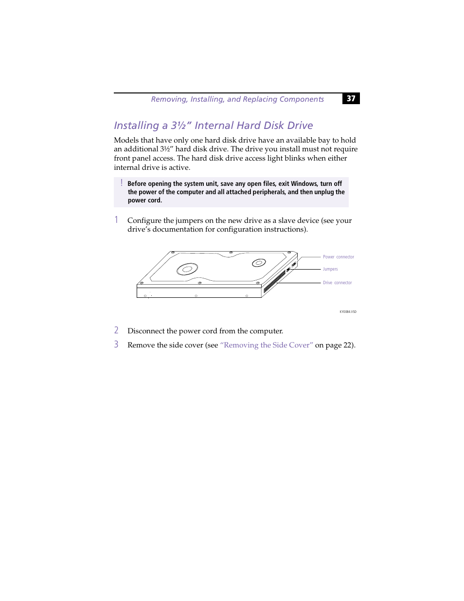 Installing a 3º” internal hard disk drive, Installing a 3½” internal hard disk drive | Sony PCV-RX270DS User Manual | Page 51 / 118