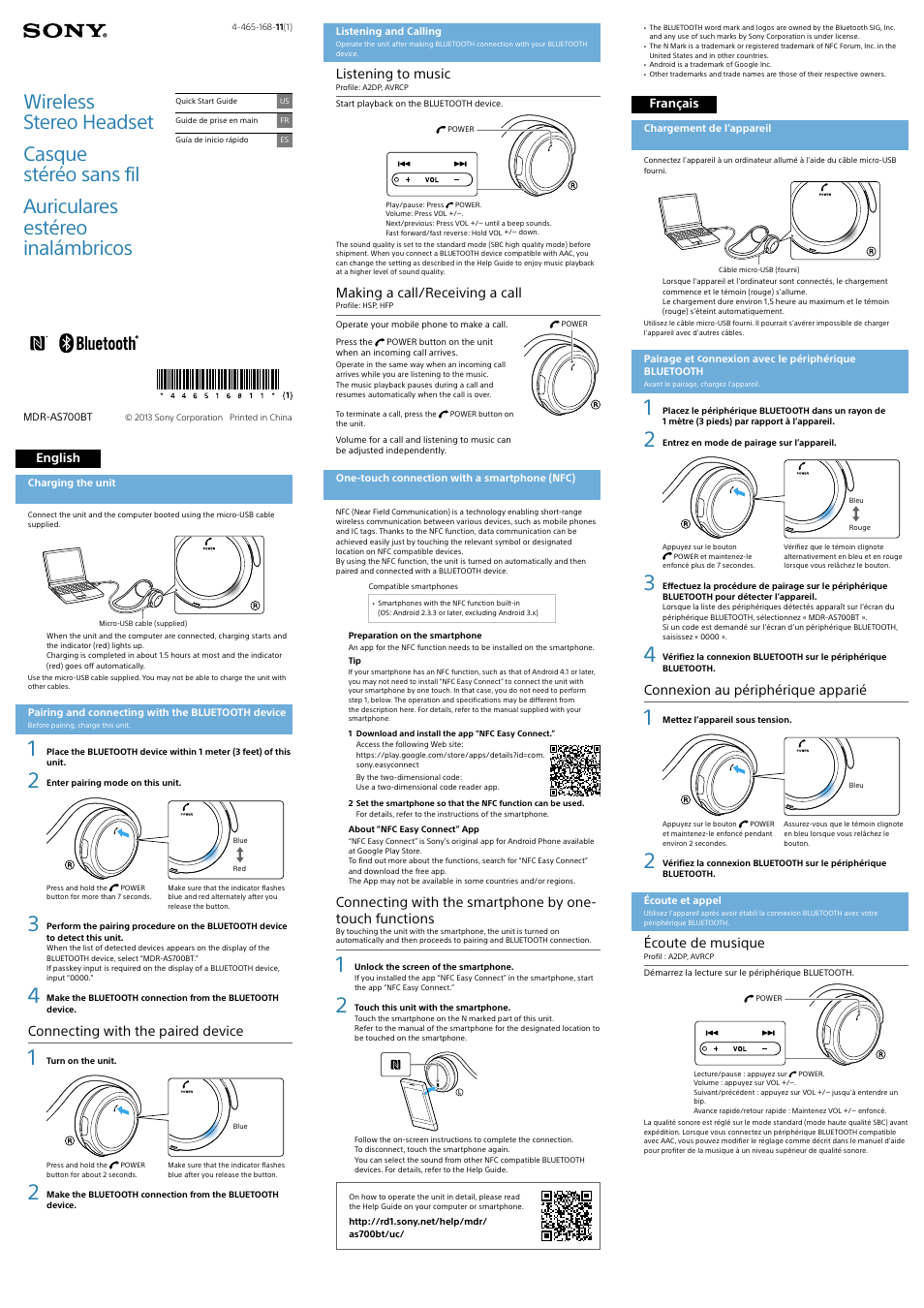 Sony MDR-AS700BT User Manual | 2 pages