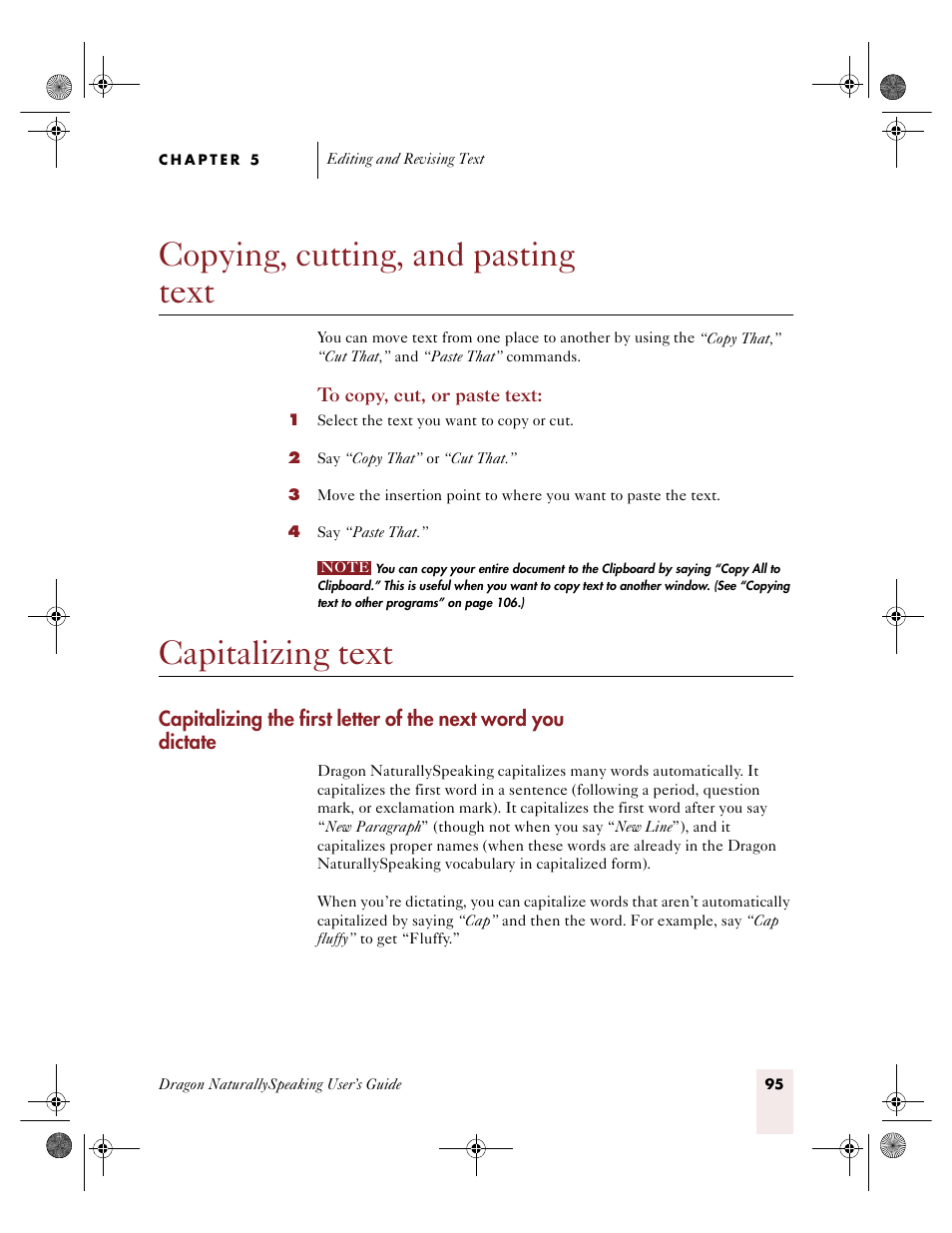 Copying, cutting, and pasting text, Capitalizing text | Sony ICD-R100VTP User Manual | Page 101 / 222