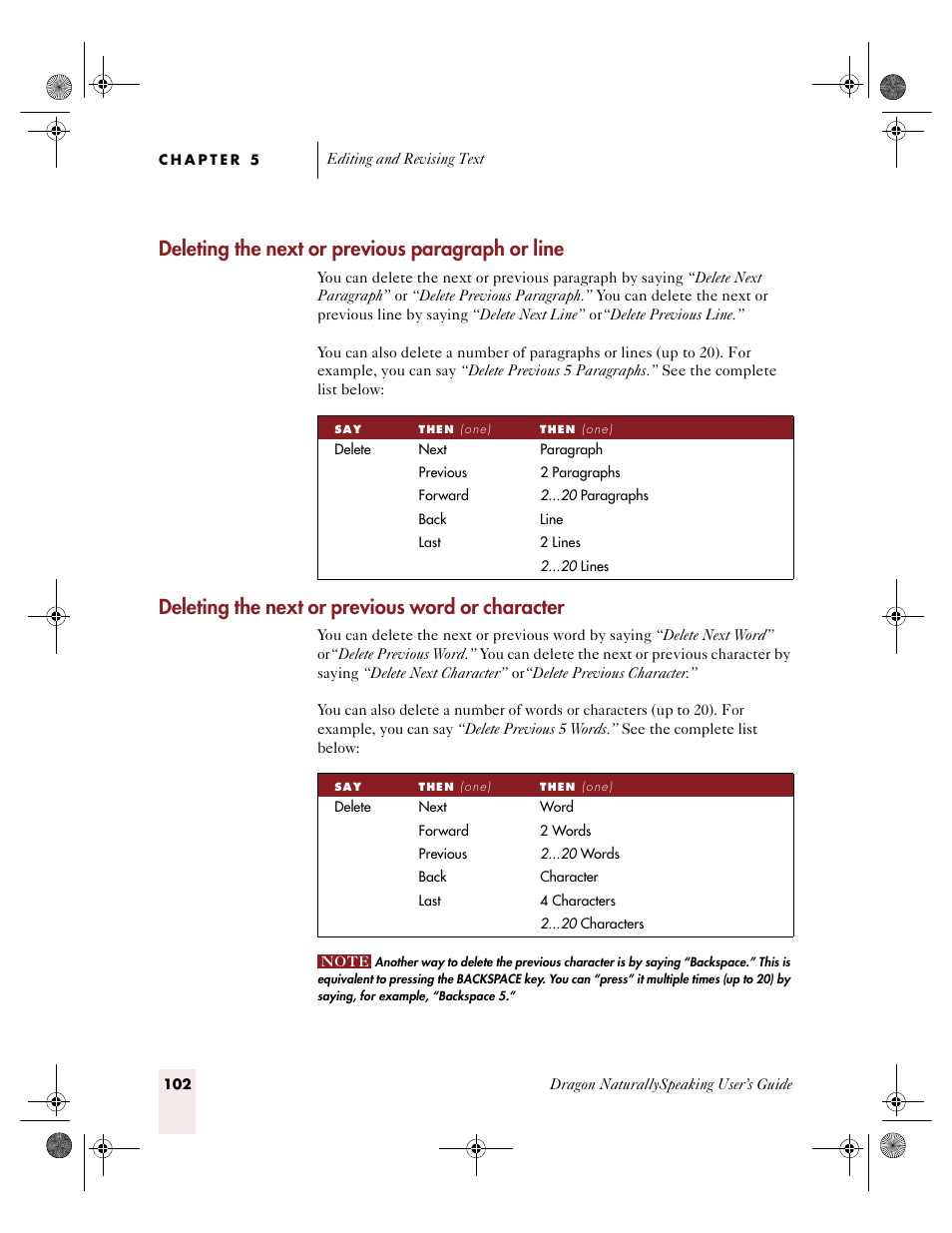 Deleting the next or previous paragraph or line, Deleting the next or previous word or character | Sony ICD-R100VTP User Manual | Page 108 / 222