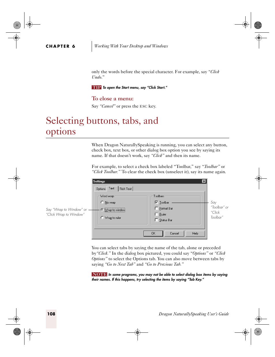 Selecting buttons, tabs, and options | Sony ICD-R100VTP User Manual | Page 114 / 222