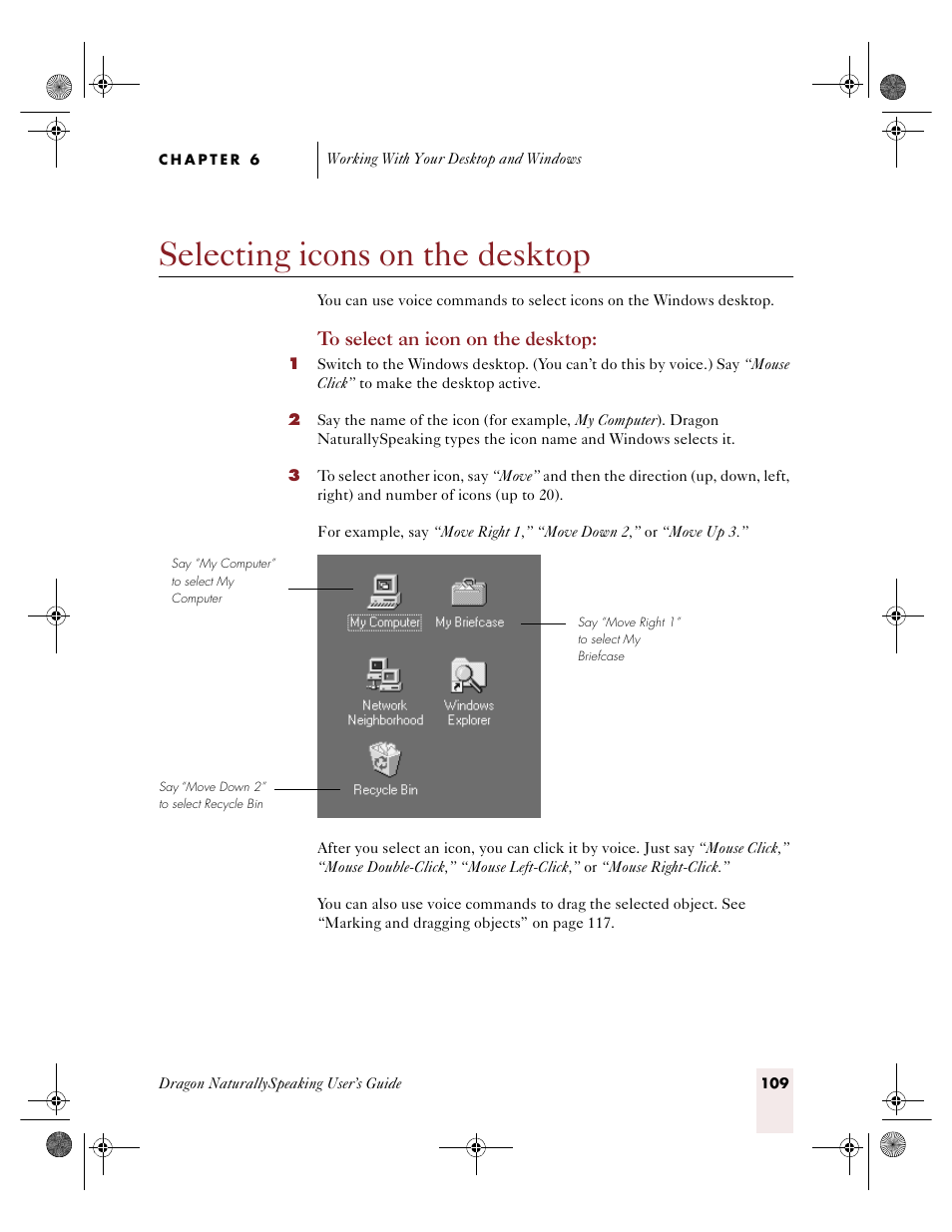 Selecting icons on the desktop | Sony ICD-R100VTP User Manual | Page 115 / 222