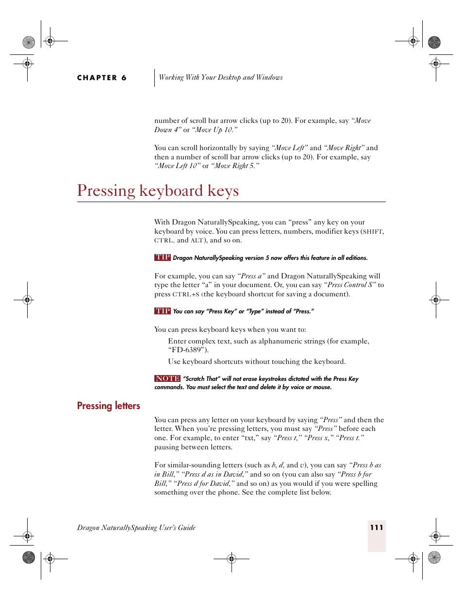 Pressing keyboard keys, Pressing letters | Sony ICD-R100VTP User Manual | Page 117 / 222