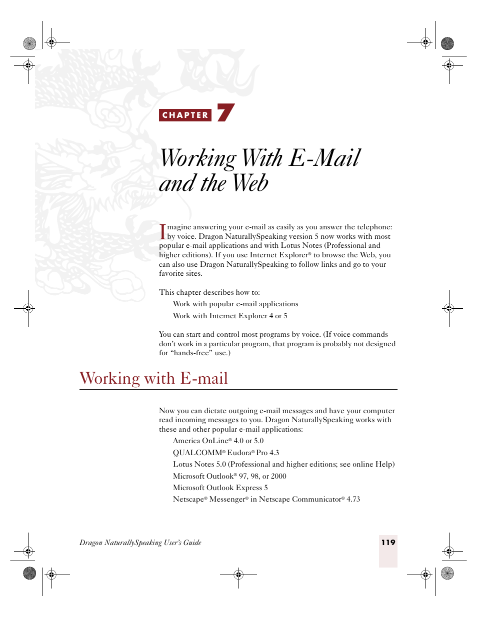 Working with e-mail and the web, Working with e-mail, C h a p t e r 7 | Working with e-mai, Ge 11 | Sony ICD-R100VTP User Manual | Page 125 / 222
